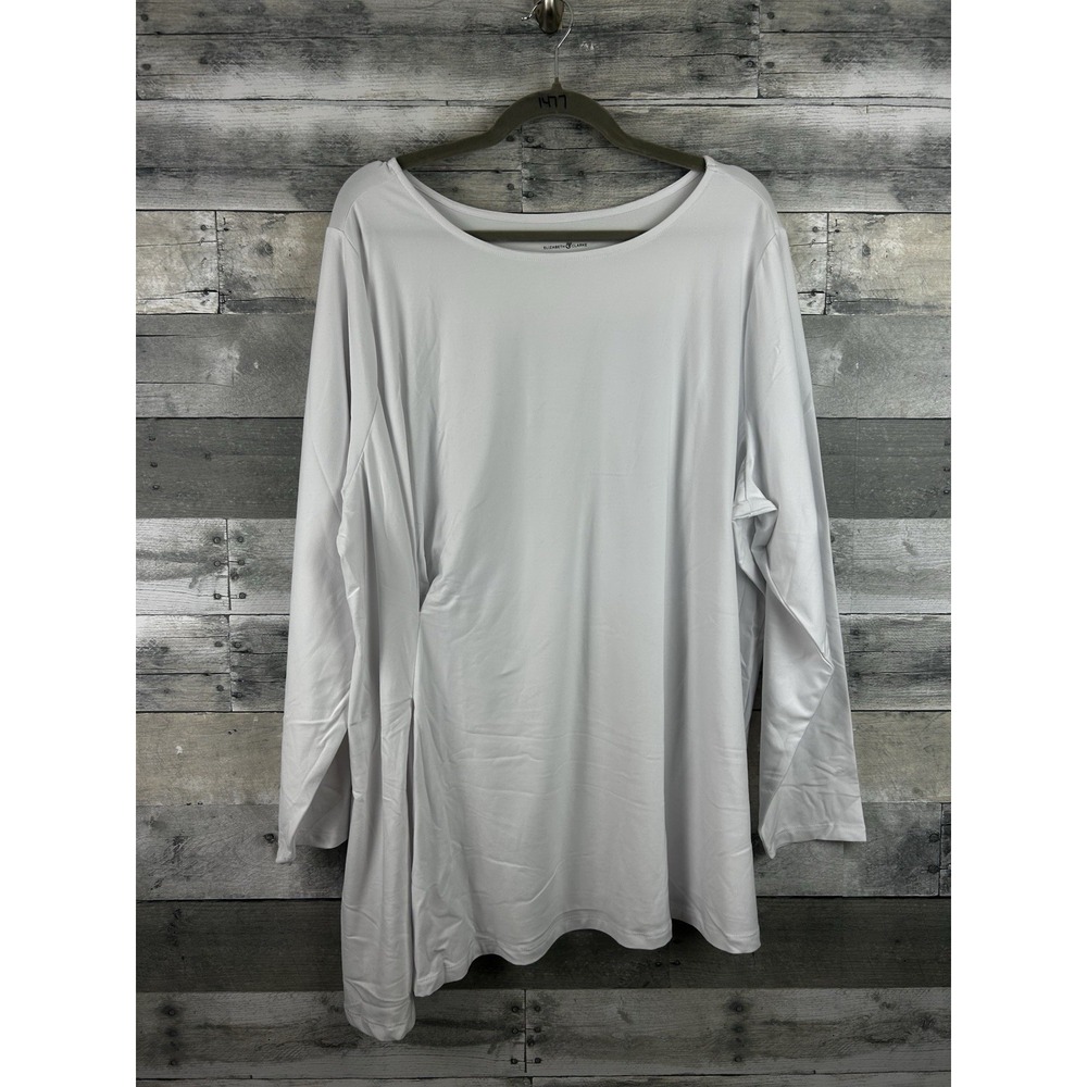 Elizabeth & Clarke Women's White 2X Long Sleeve Angled Hem Blouse